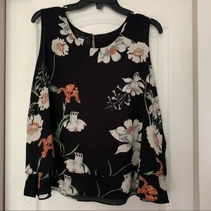 Simply styled black floral blouse shirt size XL